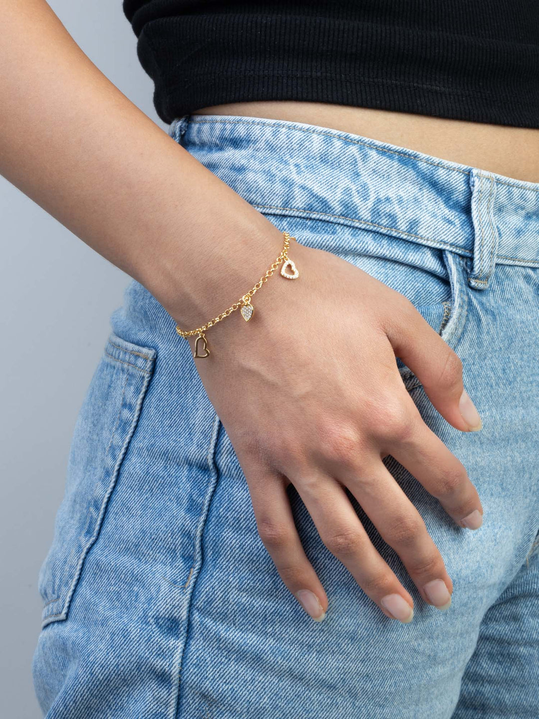 Pulseira corações em prata 925 com zircónias