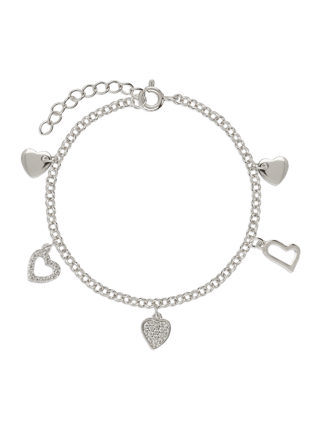 Pulseira corações em prata 925 com zircónias