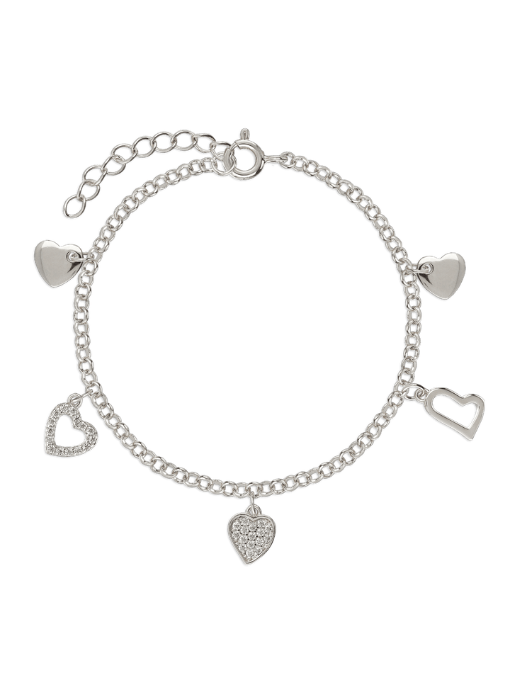 Pulseira corações em prata 925 com zircónias