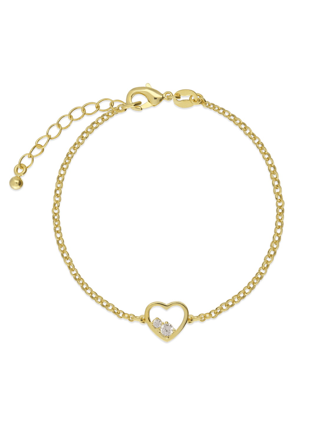 Pulseira coração banhada a ouro com zircónias