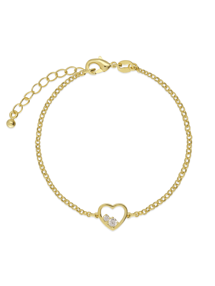 Pulseira coração banhada a ouro com zircónias