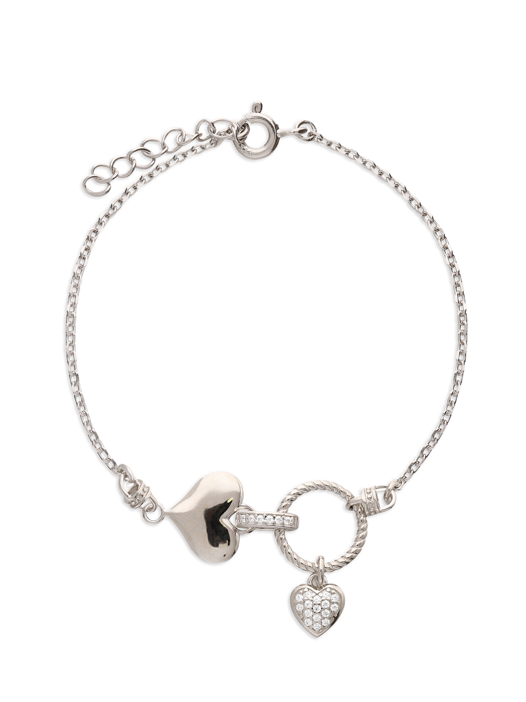Pulseira coração em prata 925 com zircónias