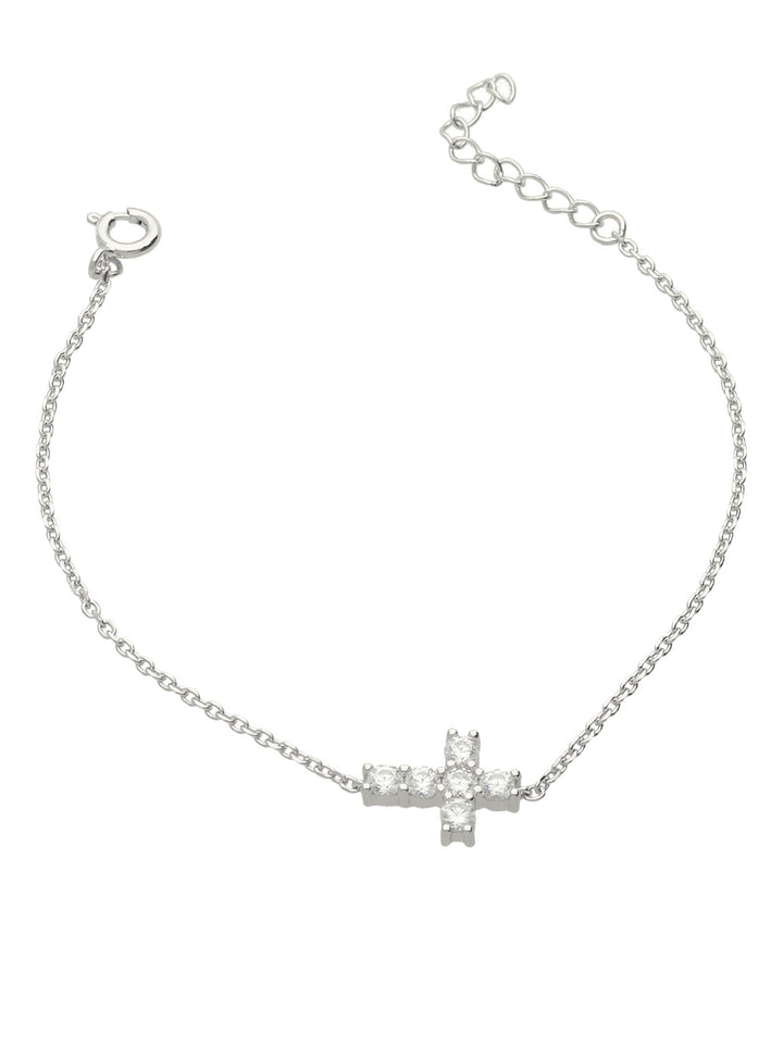 Pulseira delicada em prata 925 com zircônia e cruz
