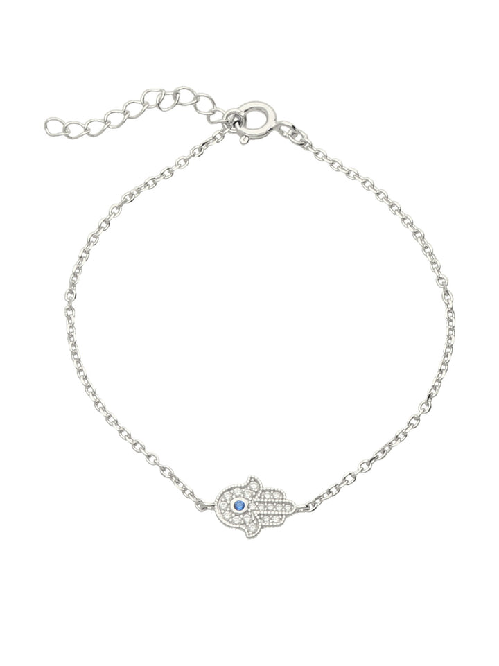 Pulseira Mão de Fátima em prata 925 com zircónia azul