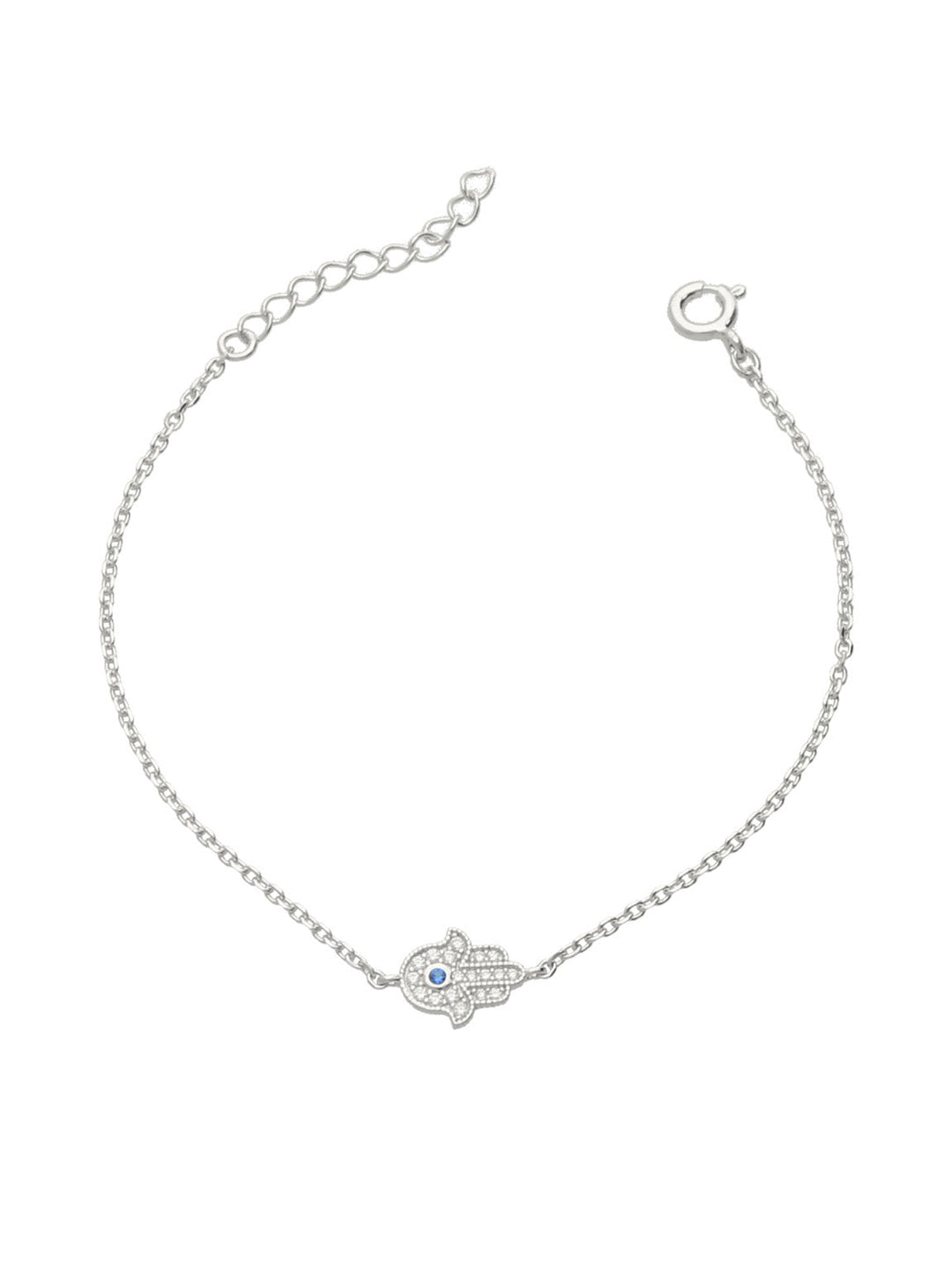 Pulseira Mão de Fátima em prata 925 com zircónia azul