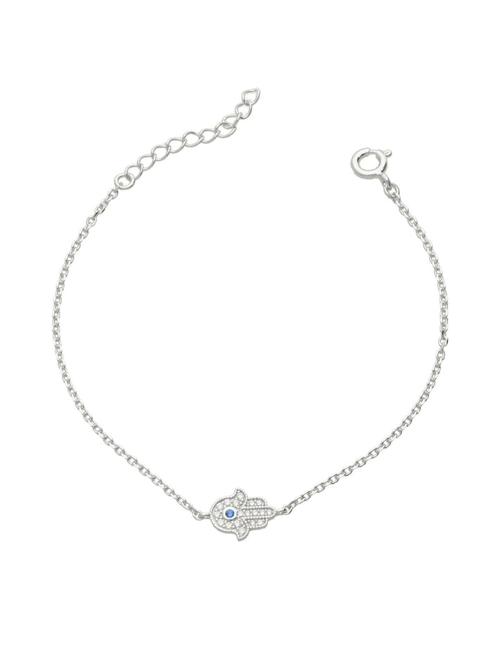 Pulseira Mão de Fátima em prata 925 com zircónia azul