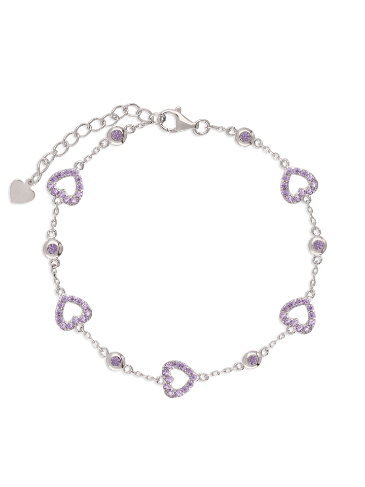 Pulseira delicada em prata 925 com zircônia e coração