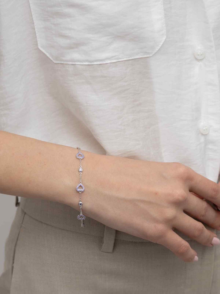 Pulseira delicada em prata 925 com zircônia e coração