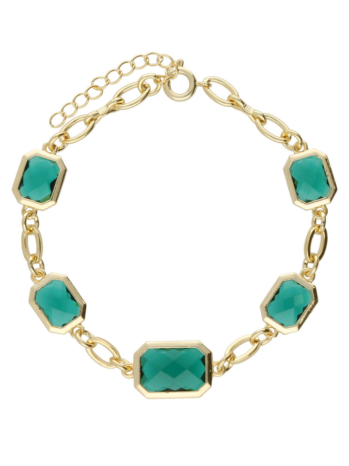Pulseira banhada a ouro com cristal verde