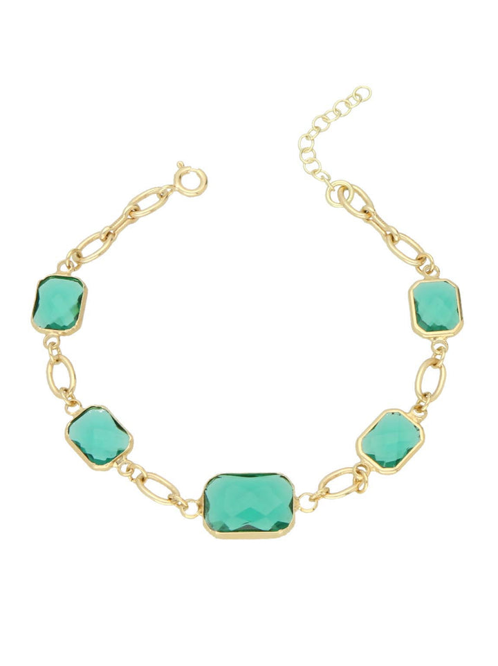 Pulseira banhada a ouro com cristal verde