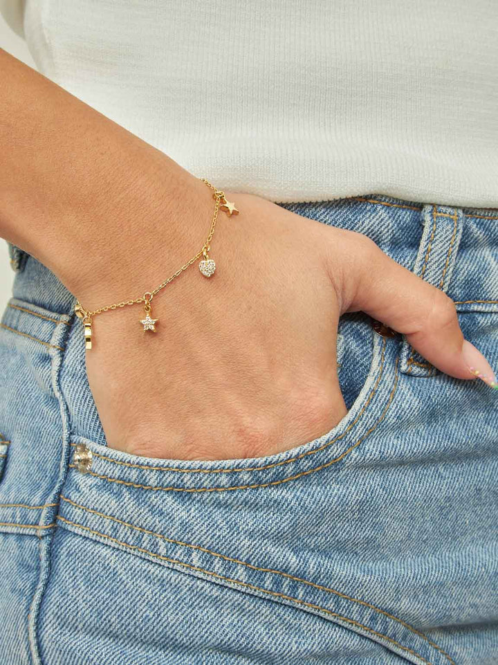 Pulseira delicada banhada a ouro com vidro cristal