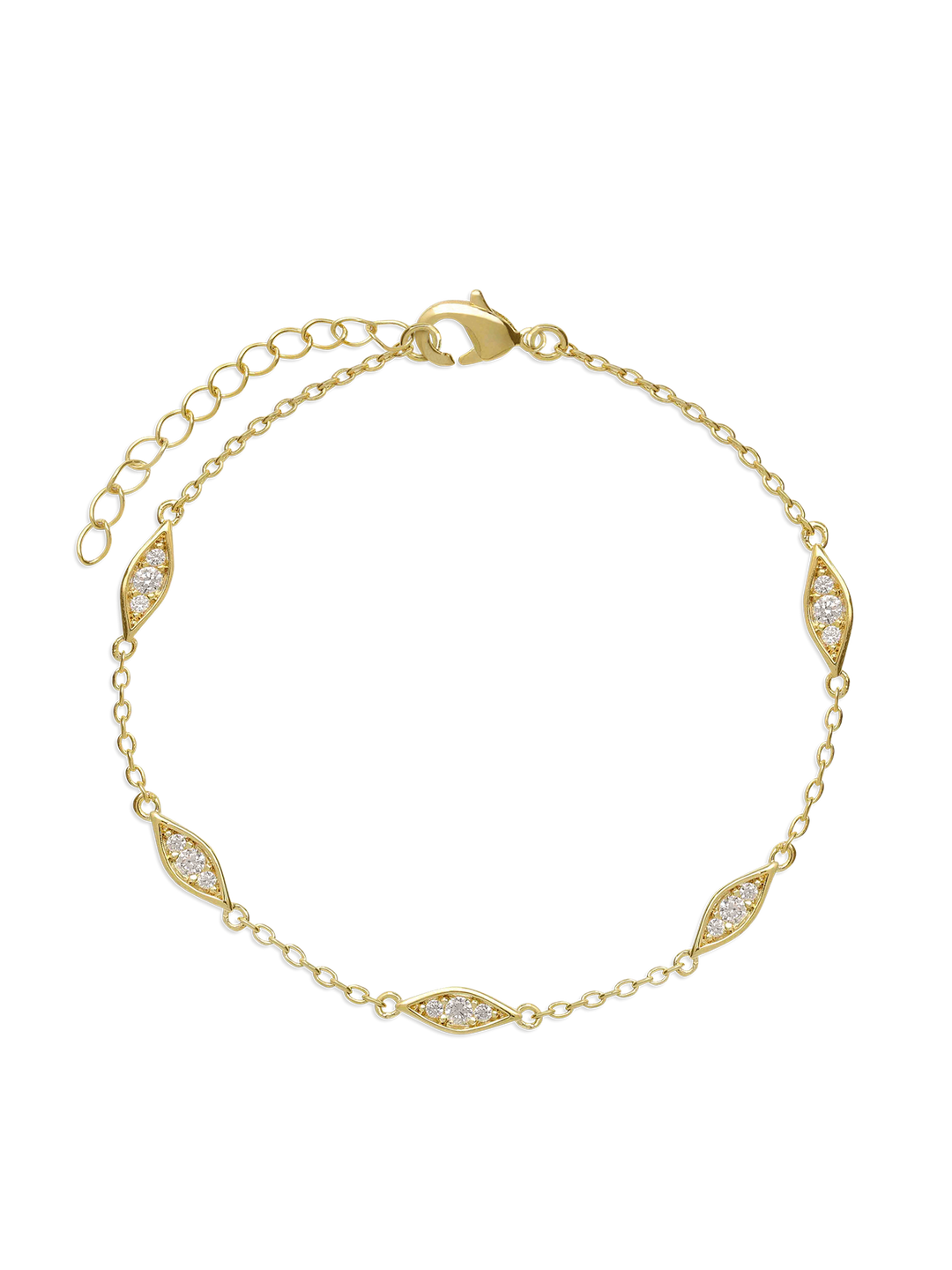 Pulseira delicada banhada a ouro com zircônia e olho