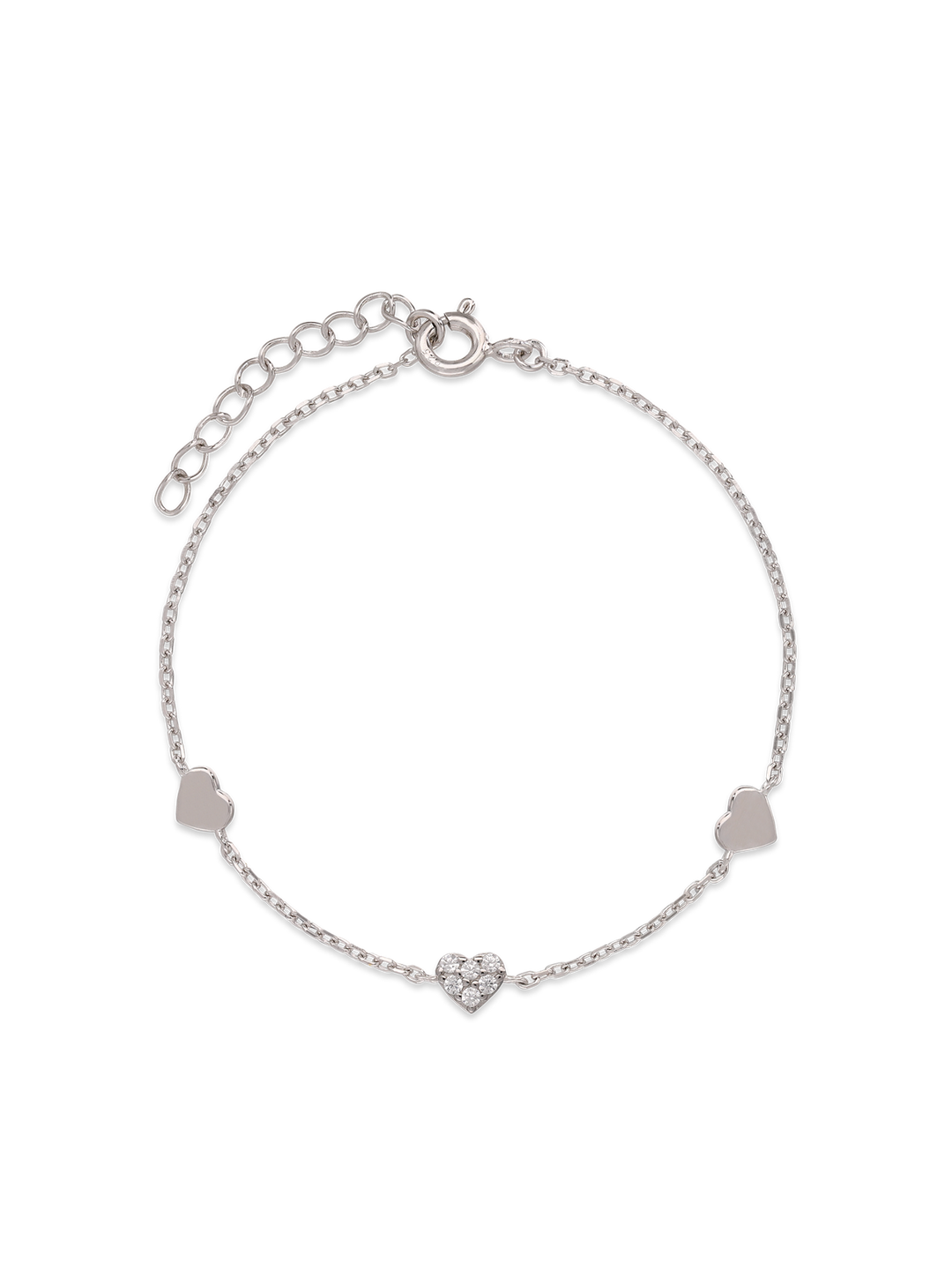 Pulseira delicada corações em prata 925 com zircónias