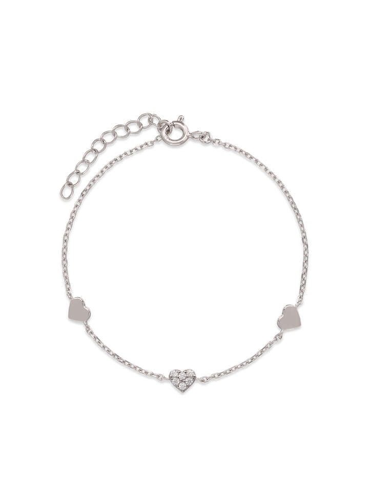 Pulseira delicada corações em prata 925 com zircónias