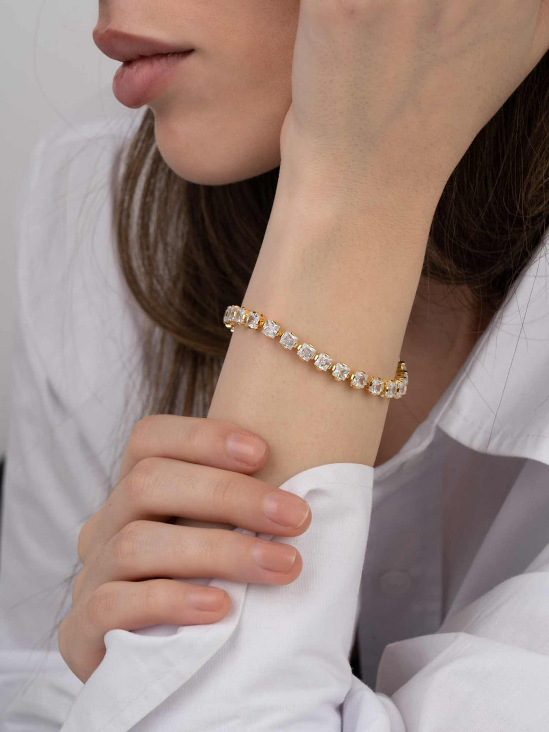 Pulseira de ténis banhada a ouro com zircónia