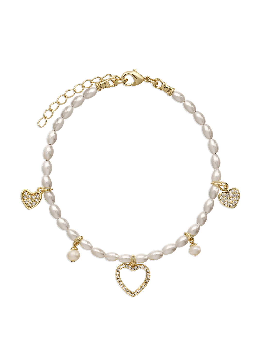Pulseira com charms banhada a ouro com pérolas e zircónias