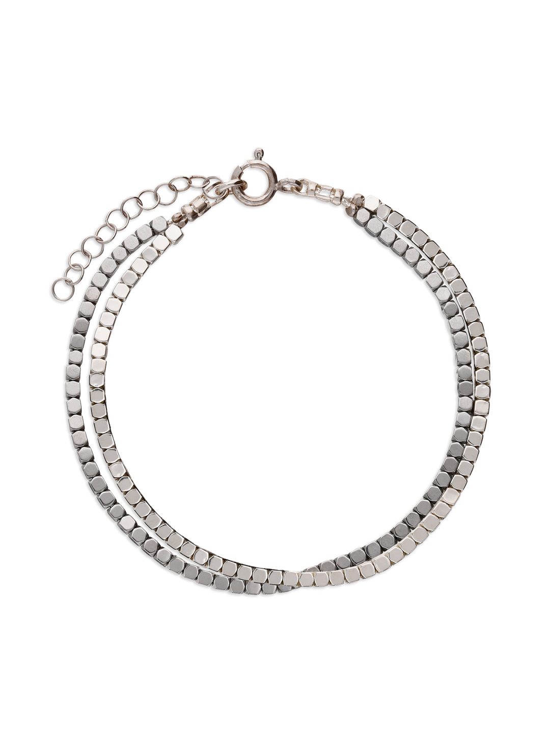 Pulseira delicada de pedras de hematita com metais