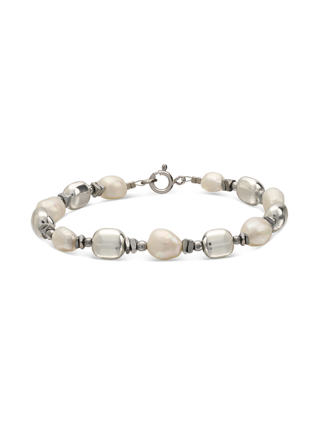 Pulseira de pedra com hematite e pérolas