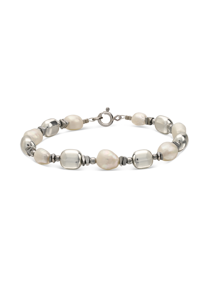 Pulseira de pedra com hematite e pérolas