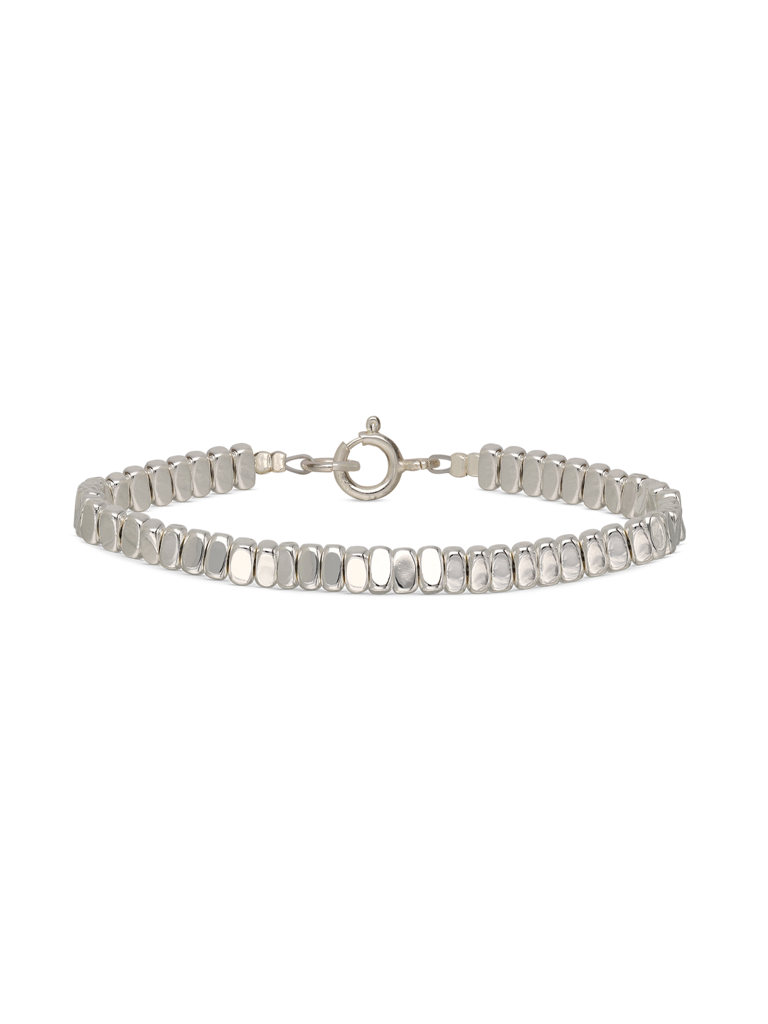 Pulseira de hematita com metais prateados
