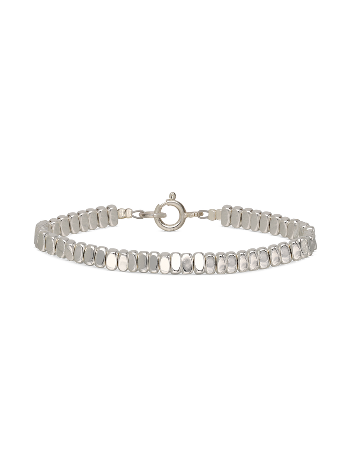 Pulseira de hematita com metais prateados