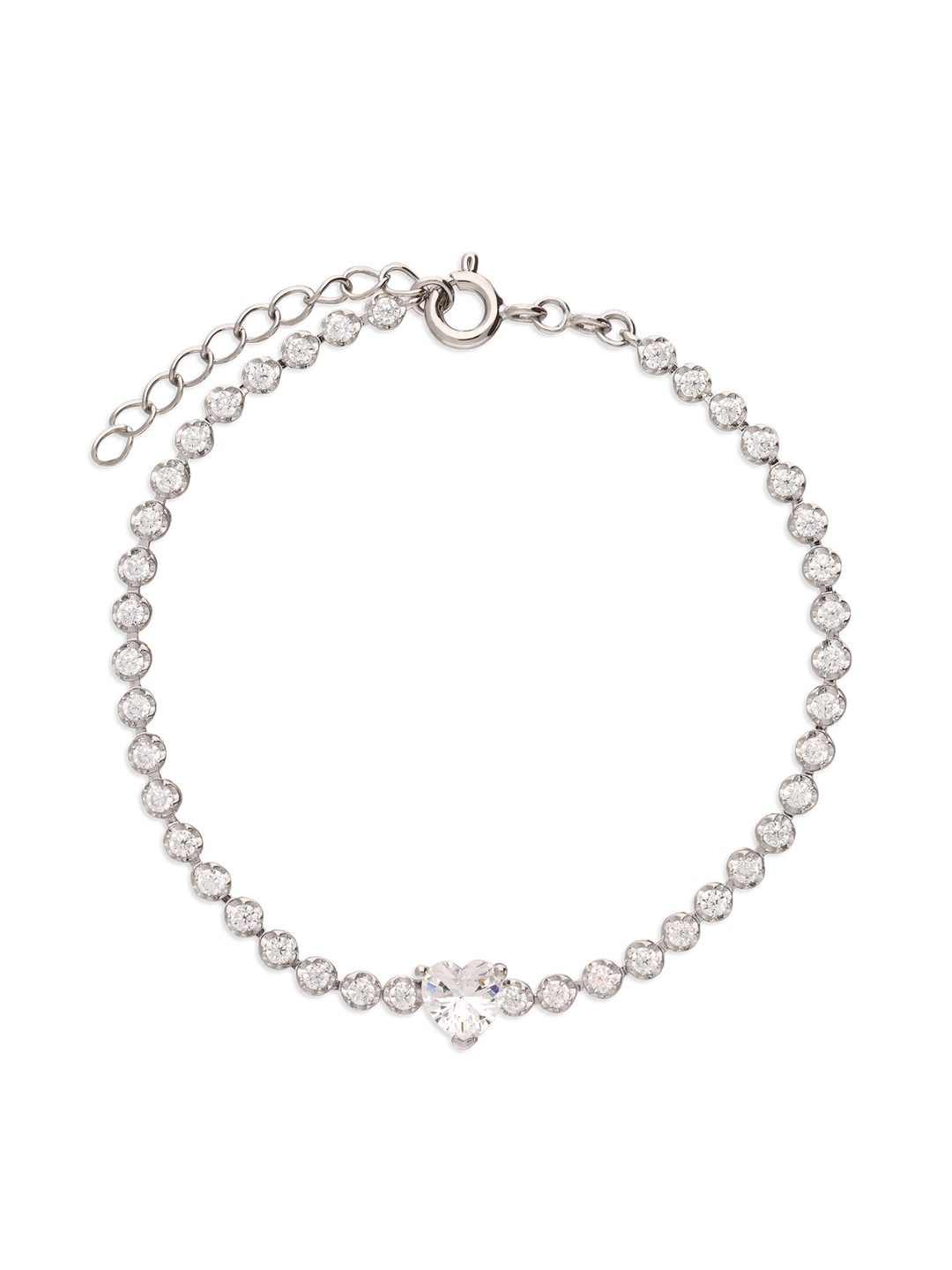 Pulseira coração em prata 925 coração e zircónia