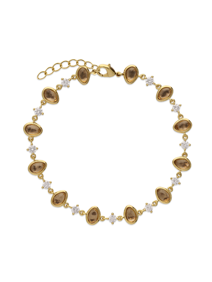 Pulseira temática banhada a ouro com zircónia e vidro cristal castanho