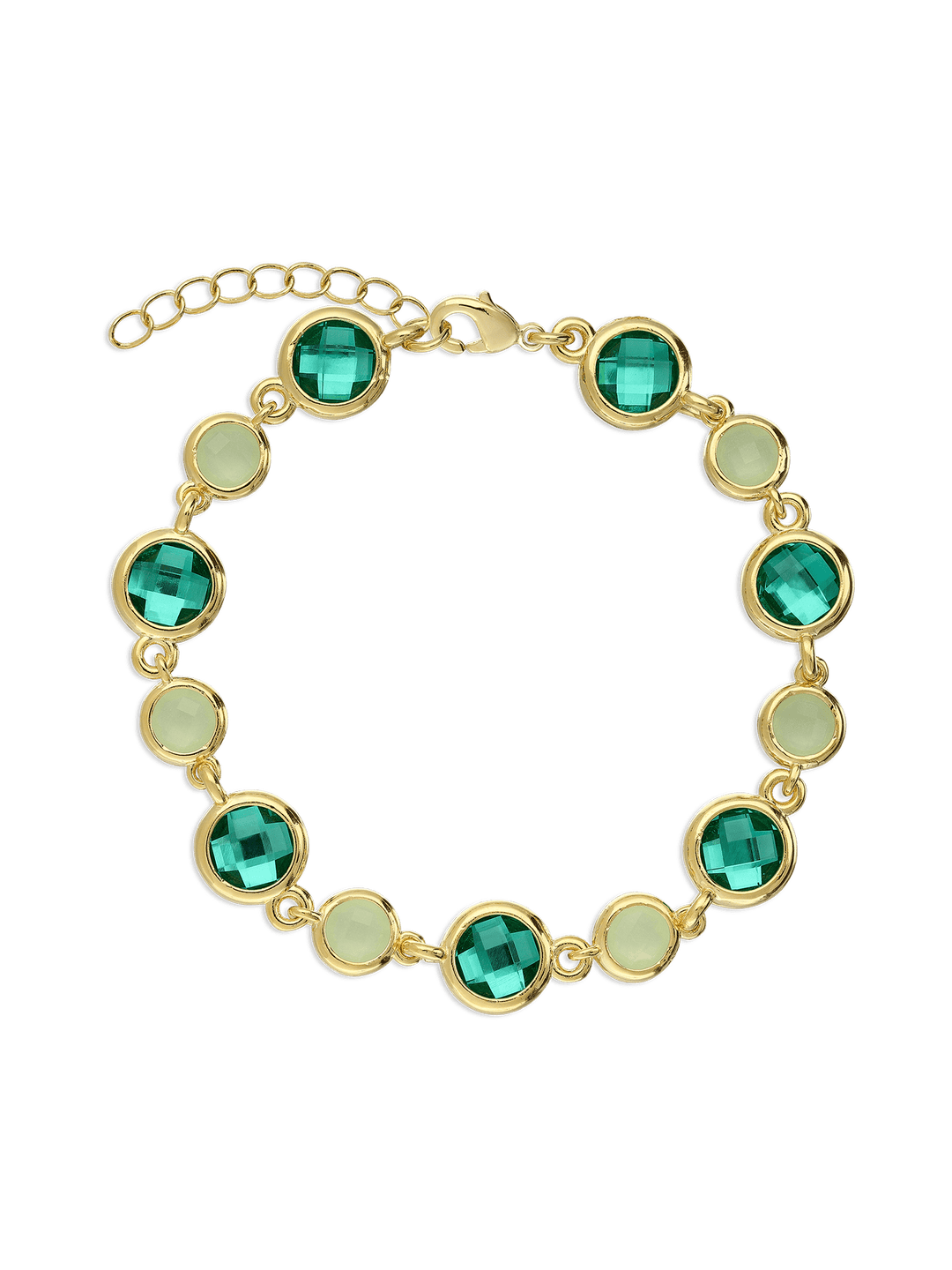 Pulseira banhada a ouro com cristais verde e turquesa