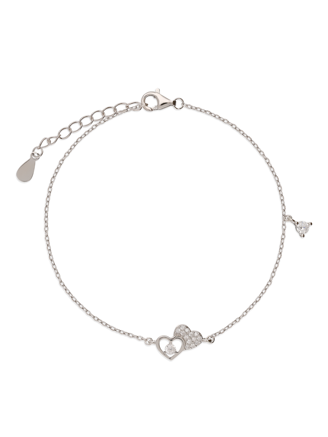 Pulseira delicada coração em prata 925 com zircónia