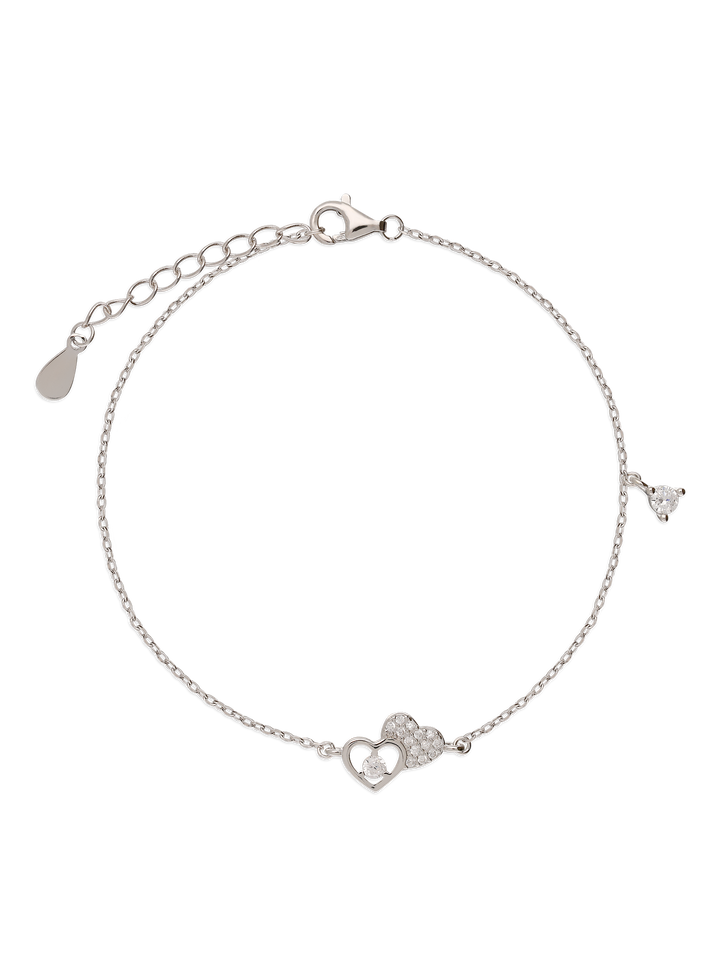 Pulseira delicada coração em prata 925 com zircónia