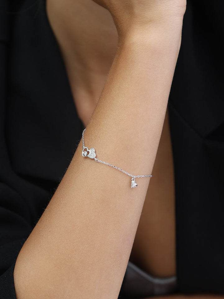 Pulseira delicada coração em prata 925 com zircónia