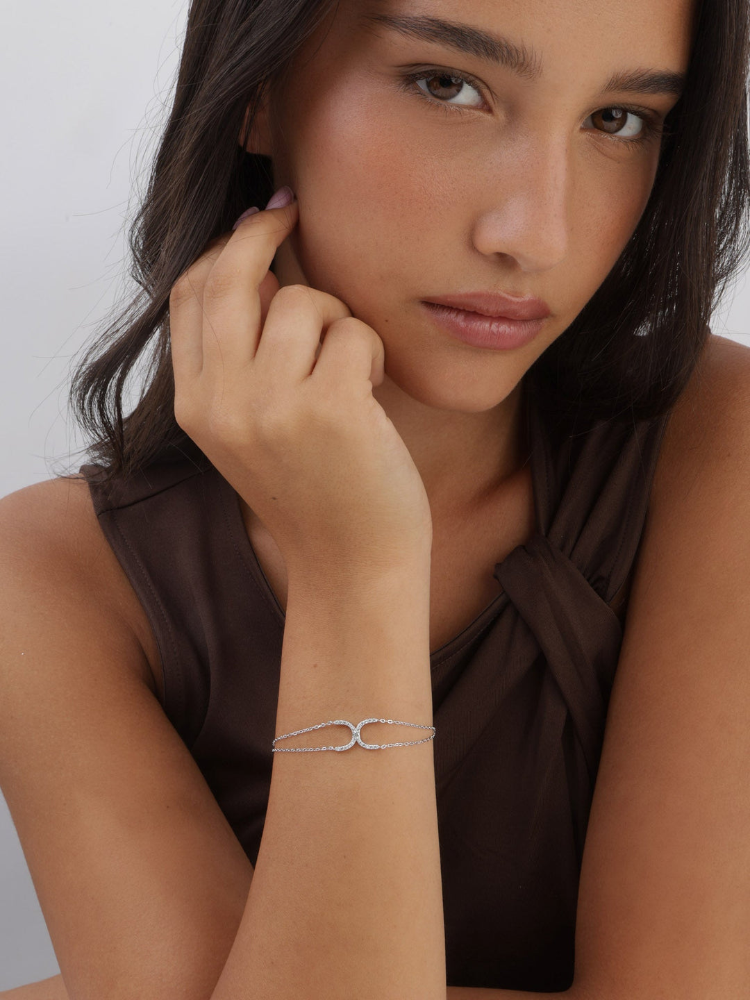 Pulseira dupla em prata 925 com zircónia