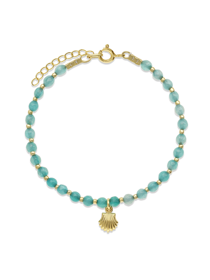 Pulseira de pedra concha banhada a ouro com cristais azuis