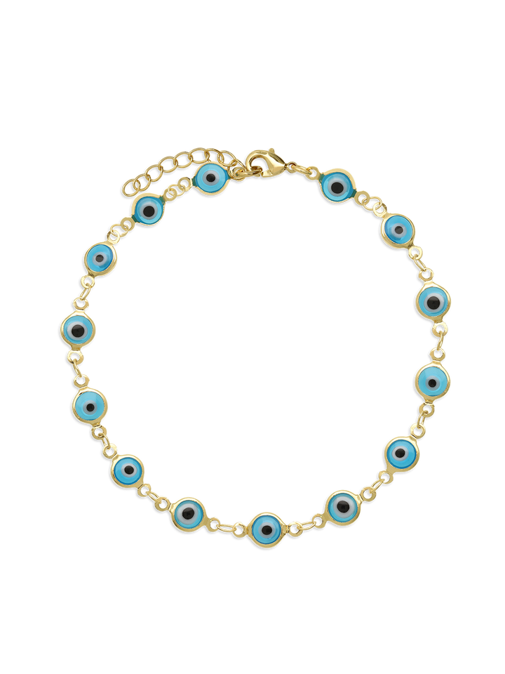 Pulseira para tornozelo banhada a ouro com esmalte e cristais coloridos