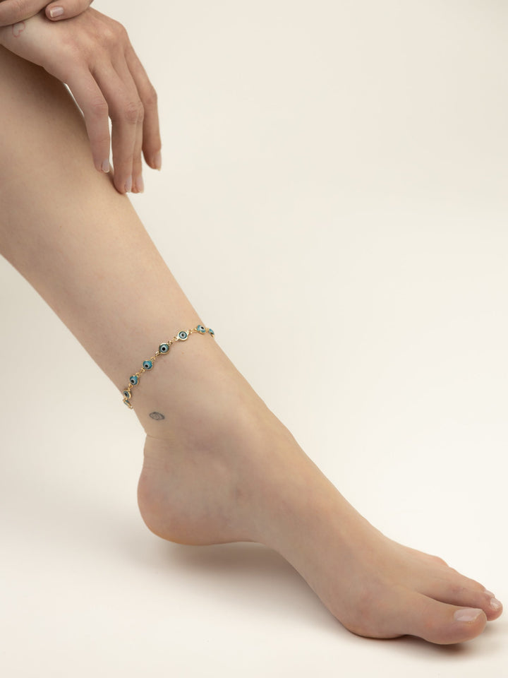 Pulseira para tornozelo banhada a ouro com esmalte e cristais coloridos