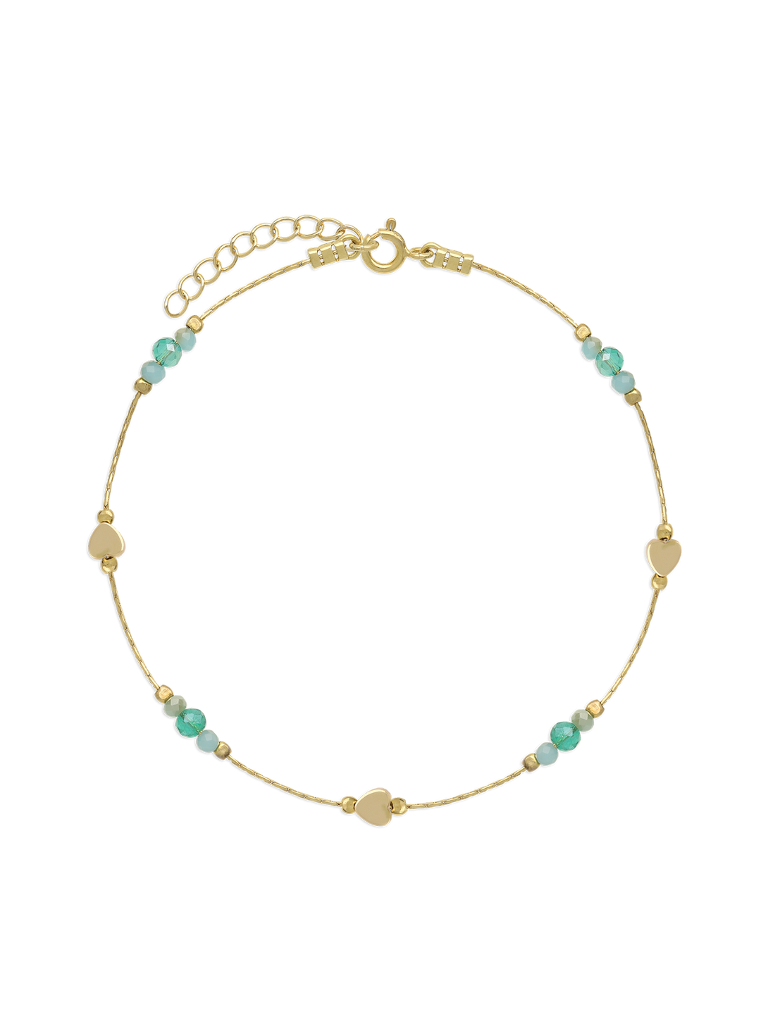 Pulseira para tornozelo banhada a ouro com cristais verde e azul céu