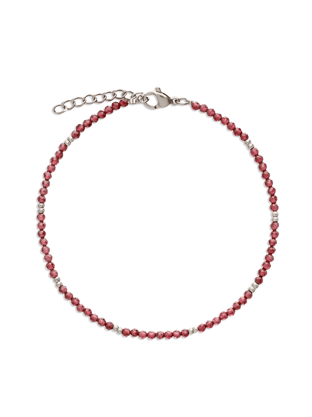 Pulseira para tornozelo em aço inoxidável com granada vermelha