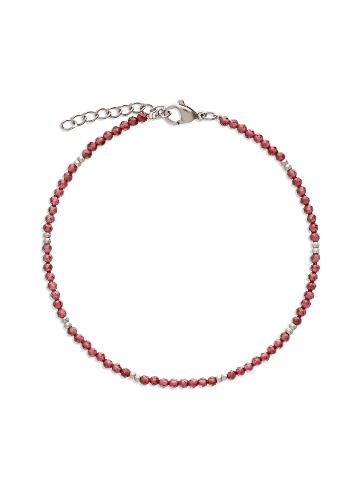 Pulseira para tornozelo em aço inoxidável com granada vermelha