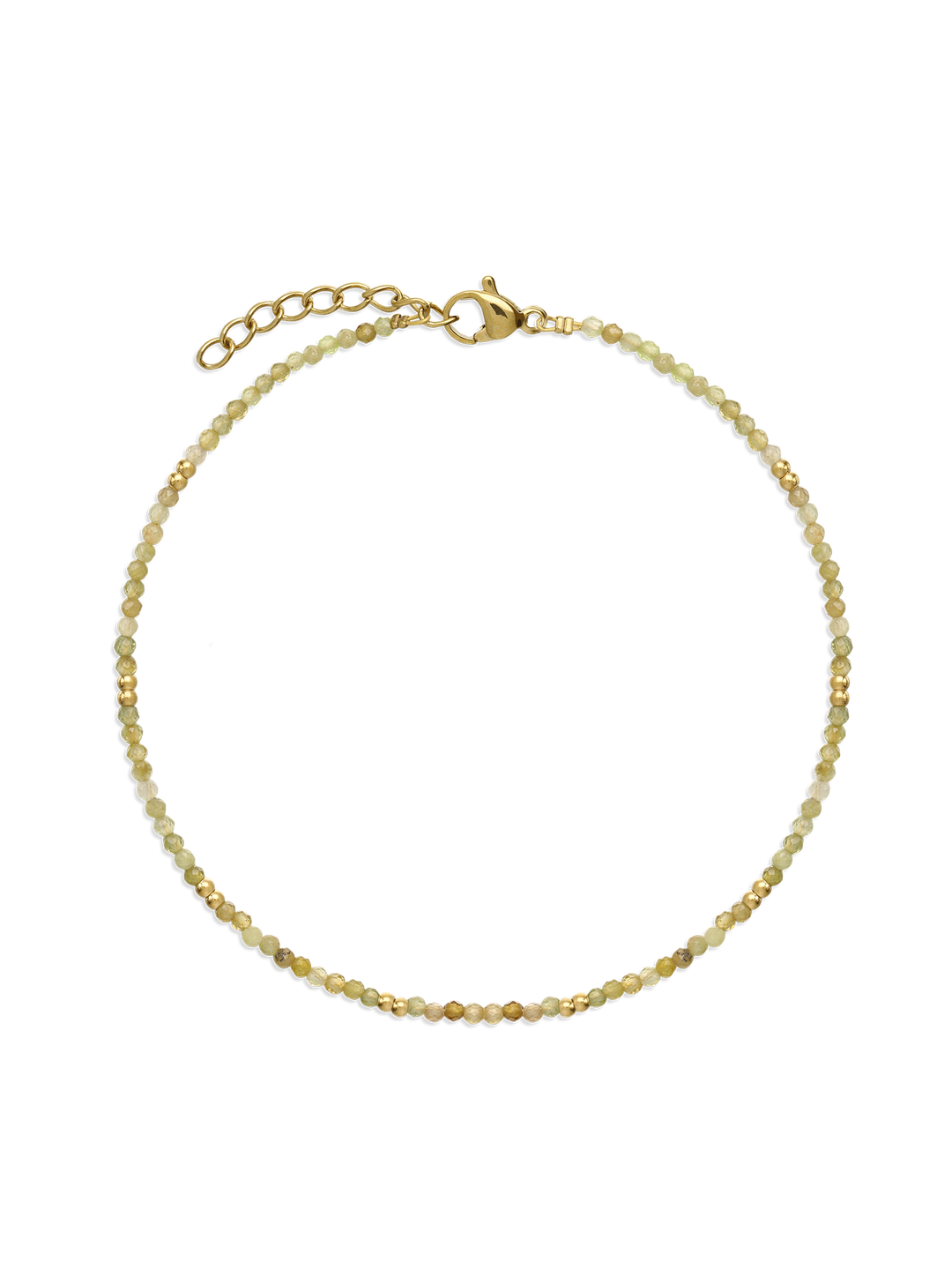 Pulseira para tornozelo em aço inoxidável e banhada a ouro com granada verde