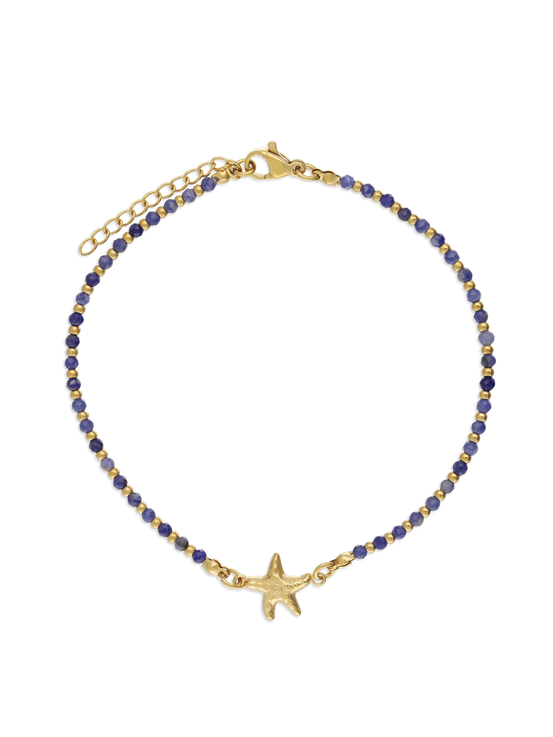 Pulseira para Tornozelo de Aço Inoxidável Banhado a Ouro com Lápis Lazuli