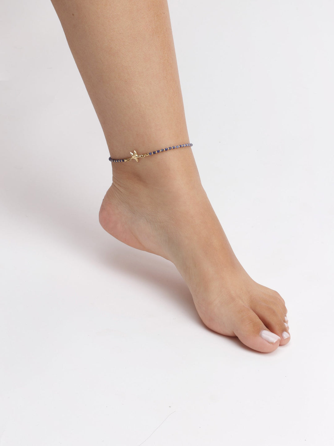 Pulseira para Tornozelo de Aço Inoxidável Banhado a Ouro com Lápis Lazuli
