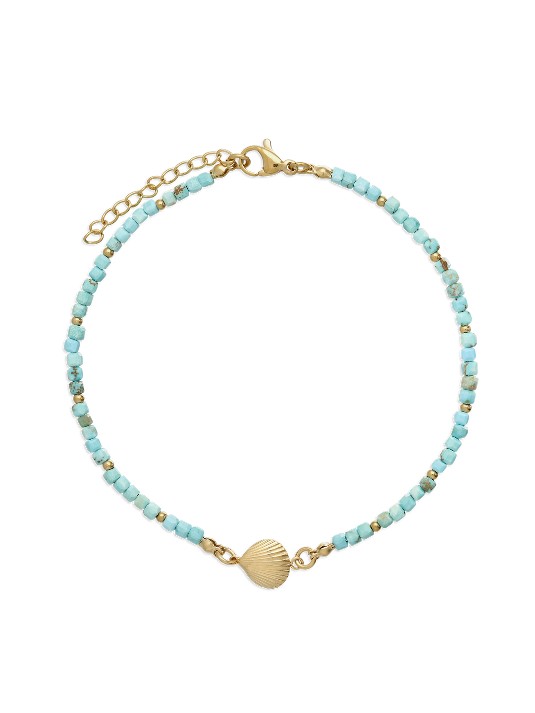 Pulseira para Tornozelo, Aço inoxidável em banho de ouro cerca de 1 mícron, Turquesa de cultivo