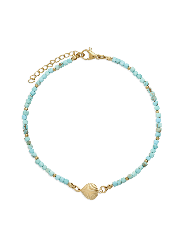 Pulseira para Tornozelo, Aço inoxidável em banho de ouro cerca de 1 mícron, Turquesa de cultivo