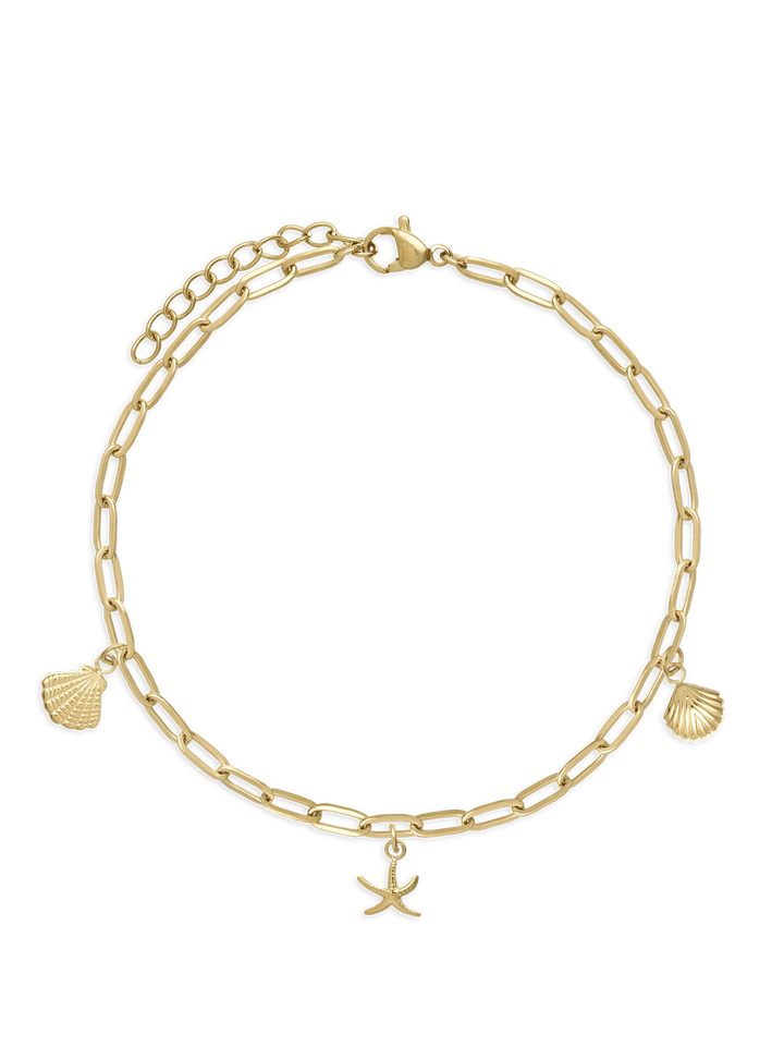 Pulseira para tornozelo em aço inoxidável com pendentes marinhos