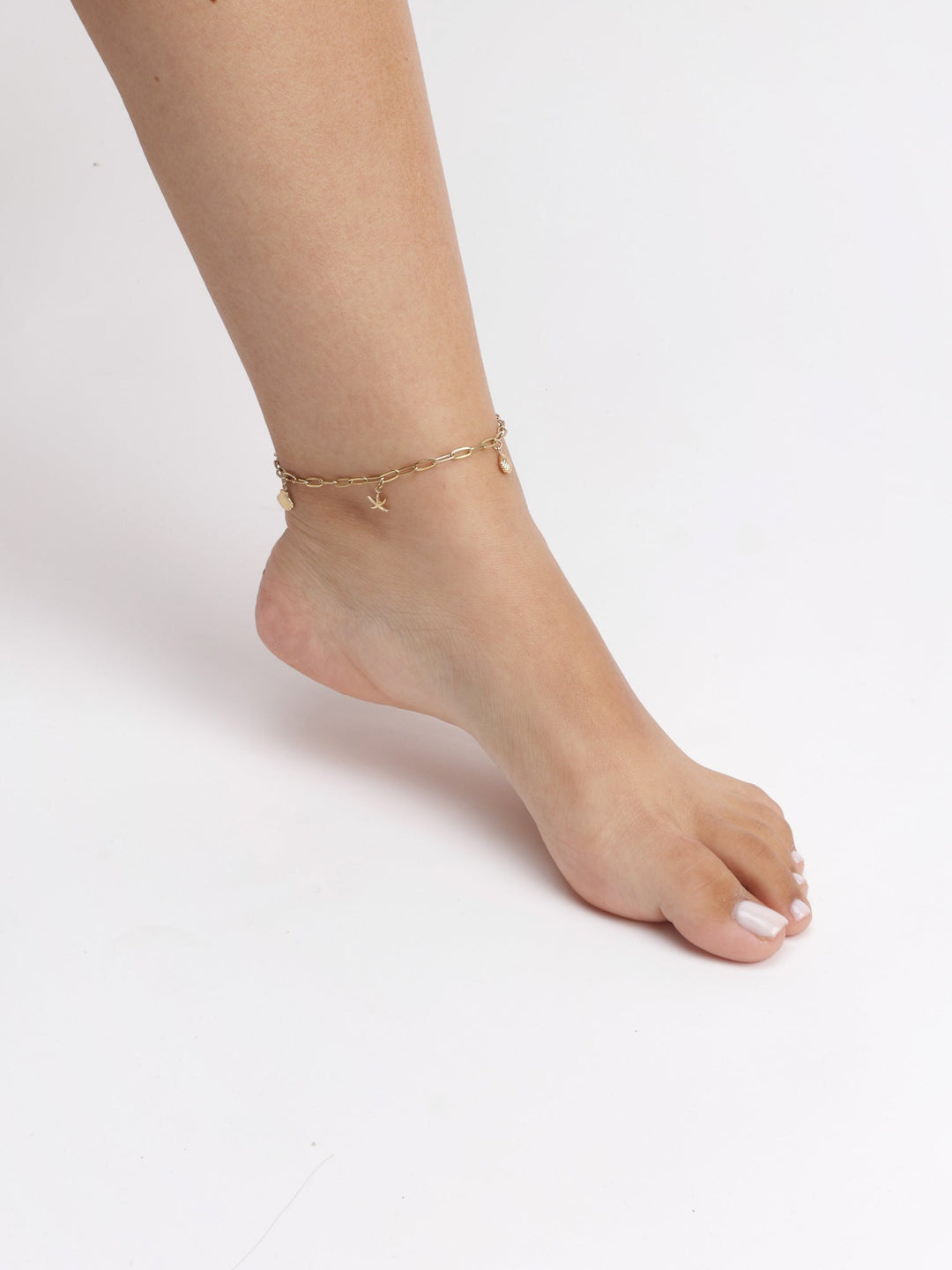 Pulseira para tornozelo em aço inoxidável com pendentes marinhos