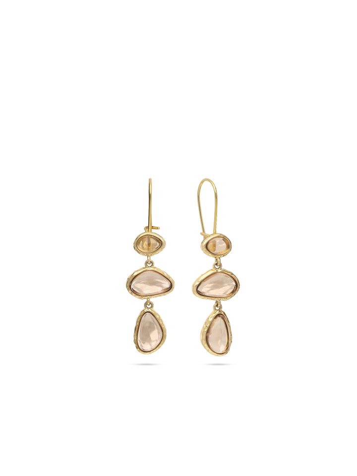 Pendentes banhados a ouro com vidro cristal castanho