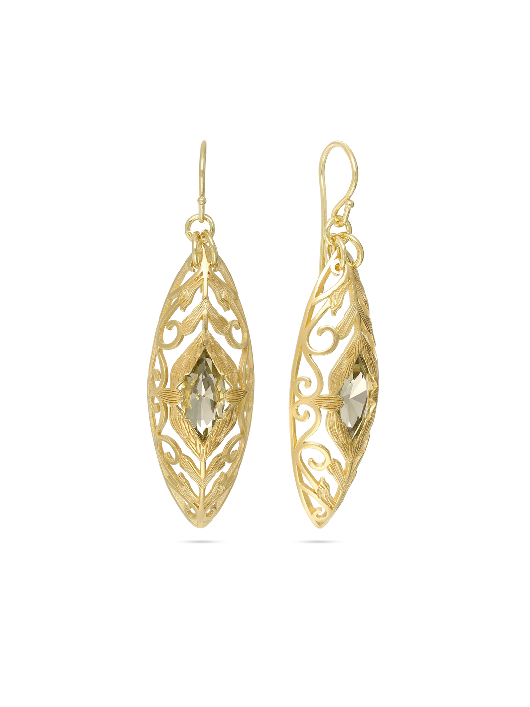 Pendentes banhados a ouro com cristais cinzentos