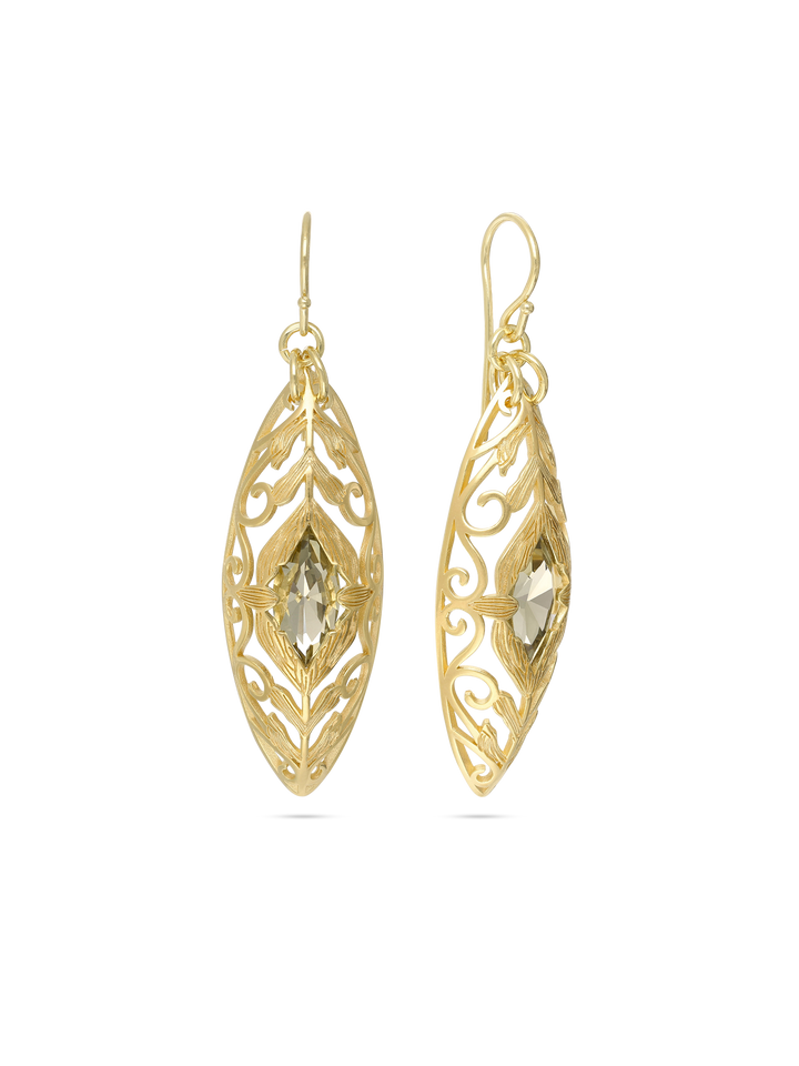 Pendentes banhados a ouro com cristais cinzentos