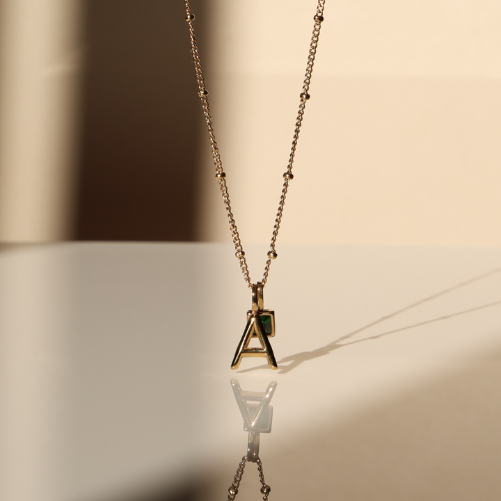 Initial & Birthstone Charm Necklace