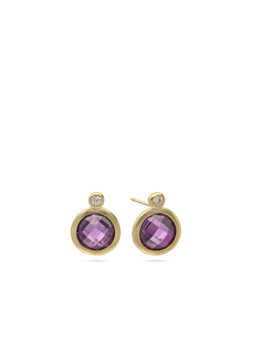 Brincos de placa banhados a ouro com zircónias e ametista violeta